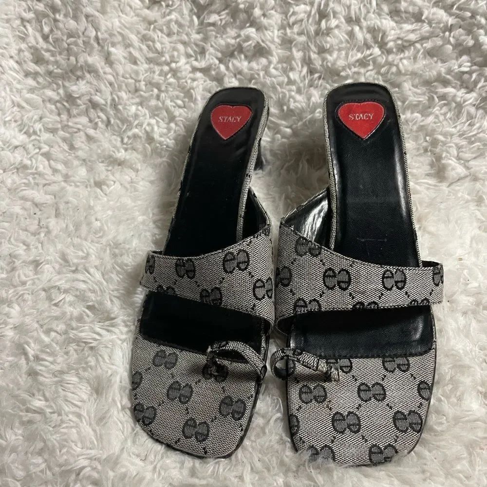 Stacy fabric Women's Black and Gray Slide Sandals SZ11